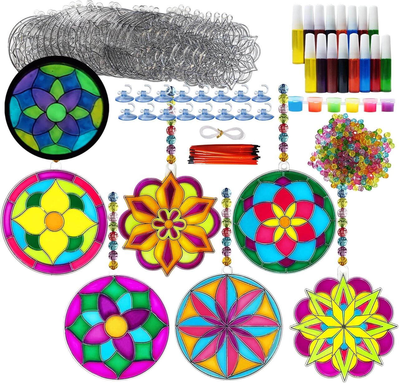 30 Sets Mandala Suncatchers Craft Kits Stained Glass (Mandala)